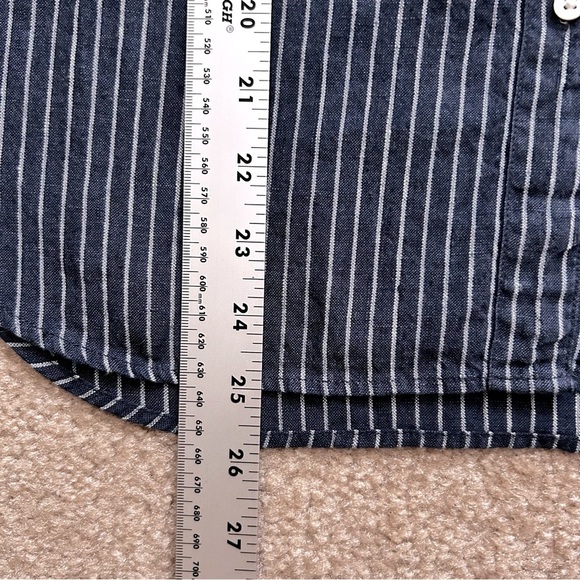 L.L. Bean Navy and White Striped Long Sleeve Button Down Linen Shirt - Picture 7 of 8